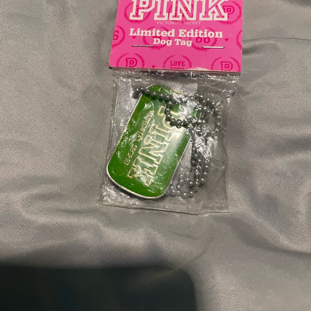 PINK Victoria's Secret Green Dog Tag Necklace